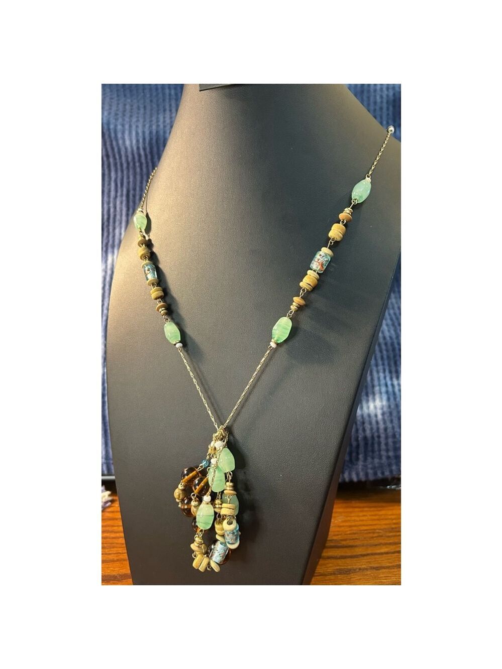 Women's Unbranded Necklace & Earring Set Green Brown Beaded Jewelry